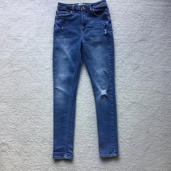 FOREVER 21 SKINNY DISTRESSED BLUE JEANS Size 25 - Picture 1 of 6